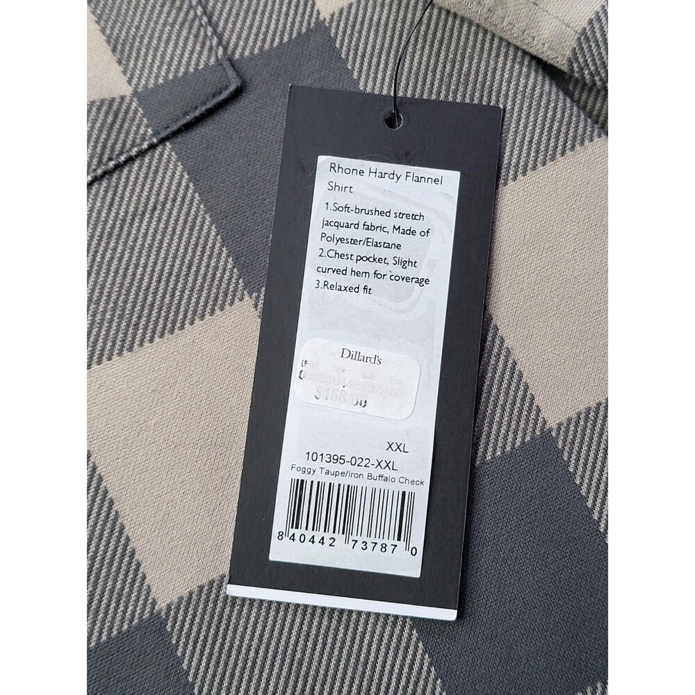 NWT Rhone Hardy Flannel Shirt Foggy Taupe & Iron Buffalo Check Men's Size 2XL - Picture 4 of 12